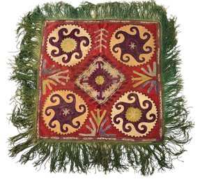 Antique Uzbekistan Suzani Solar Disk Embroidered Textile - #S1-2