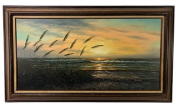 Coastal Sunset Landscape Oil On Canvas Painting, Signed Robertson - #SW-6
