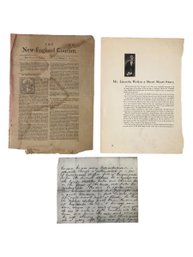 New-England Courant 1856 Reprint On Ben Franklin Press & Mr. Lincoln Short Story Reprint - #S12-3