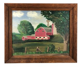 1953 Farm Landscape Oil On Board Painting, Signed Gladys Johnson - #SW-4