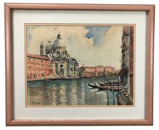 1973 Grand Canal Venice, Italy Watercolor Painting, Signed - #B-1