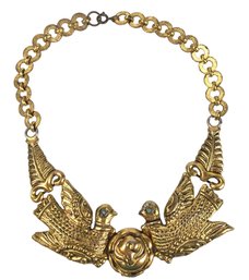 Cadoro-Style Etruscan Lovebirds Gold Tone Statement Necklace - #JC-L