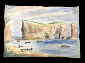 Cliffs At Tretat Watercolor Painting, Signed D. Leslie - #S11-5