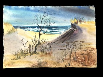 Sand Dune Landscape Watercolor Painting, Signed D. Leslie - #S11-5