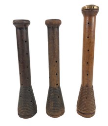 Antique Wooden Yarn Bobbin Spool Candleholders (Set Of 3) - #S16-5