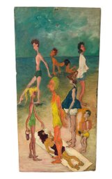1960 Signed Impressionist Oil On Board Painting, 'Day At The Beach' - #S12-3