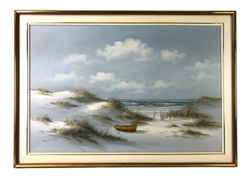 Coastal Landscape Oil On Canvas Painting, Signed R. Wilson - #SW-6