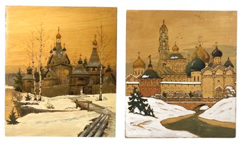 Vintage Zagorsk & Trinity Lavra Of St. Sergius Monastery Pyrography Paintings - #R1