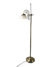 Gold Tone Metal Floor Lamp With Frosted Glass Shade (WORKS) - #FF