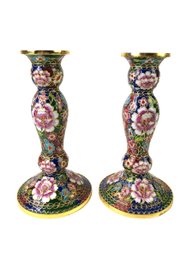 Chinese Cloisonne Enamel Candlesticks (Set Of 2) - #S10-2