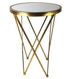 Round Mirror Top Gold Metal Accent Table - #FF