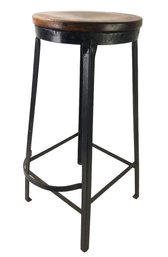 Rustic Wood & Metal Bar Stool - #FF