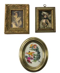 Miniature Victorian Hand Colored Print, 'Spring' Art Print By Sir John Lavery & Embroidery - #S13-3R