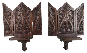 Carved Wood Wall Sconce Shelves (Set Of 2)S17-3