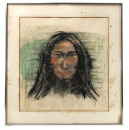 1971 'Indian Head' Portrait Watercolor Painting, Signed Yvette Sikorsky - #2