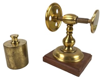 Vintage 100 Oz Brass Scale Weight & Wheel Statuette - #S17-3