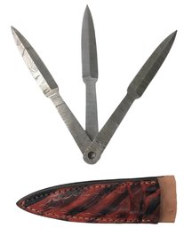 Damascus Steel Throwing Knife Blank Blades With Leather Sheath - #S13-1-29