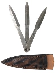 Damascus Steel Throwing Knife Blank Blades With Leather Sheath - #S13-1-30