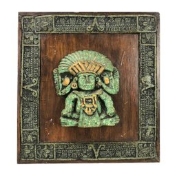 Vintage Zarebski Malachite Mayan / Aztec Wood Wall Plaque - #S9-4