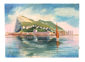 Rock Of Gibraltar Oil On Canvas Painting, Signed Olympia Reyes (Gibraltar, 1945-2022) - #S12-4