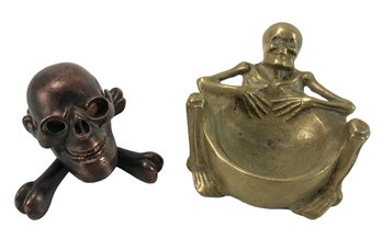 Skeleton Brass Ash Tray & Steel Skull & Bones Inkwell - #FS-4