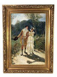 Signed Leo Schmutzler Paris Large Scale Oil On Canvas Painting, 'The Courting Couple' - #SW-3