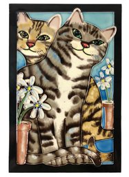 Hand Painted Cat Ceramic Tile By Laura Seeley - #S6-3