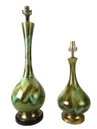 Mid-Century Green Drip Glaze Ceramic Table Lamps, WORKS - #S11-6