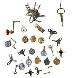 Collection Of Clock Parts: Mantle Clock Pendulum Bobs, Clock Keys & More - #S19-3