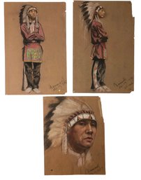 1929 Signed Anne Neumark Pastel Native American Portraits - #S8-3
