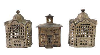 19th Century Cast Iron Building Coin Banks (Set Of 3) - #FS-6