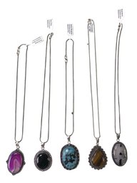 Collection Of German Silver Gemstone Pendant Necklaces - #JC-L