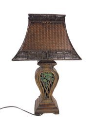 Palm Tree Table Lamp With Wicker Lamp Shade (WORKS) - #S15-4