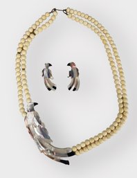 Lee Sands Mother-Of-Pearl & Abalone Parrot Necklace & Earring Set - #JC-L