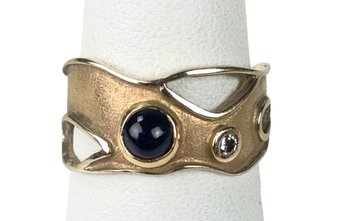 14K Yellow Gold Cabochon Sapphire & Diamond Ring (Size 7-1/2) - #JC-B2