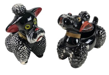 Vintage Ceramic Black Poodle Succulent Planters, Made In Japan (Set Of 2) - #FS-4