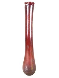 Red Iridescent Hand Blown Art Glass Vase - #BT