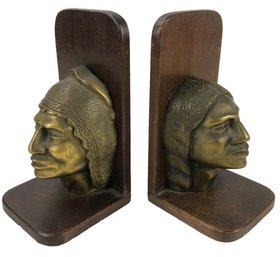 Native American Head Brass & Wood Bookends - #FS-6