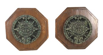 Vintage Zarebski Mayan Calendar Malachite Wall Plaques (Set Of 2) - #S1-3