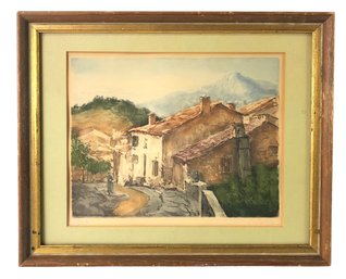 French Village Landscape Color Etching By E. Gallois And Rene Lorrain - #S18-1