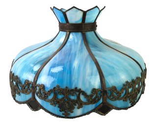 Vintage Blue Stained Glass Lamp Shade - #S4-3