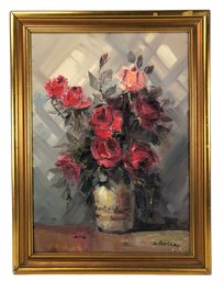 Floral Still Life Oil On Canvas Painting, Signed - #A11