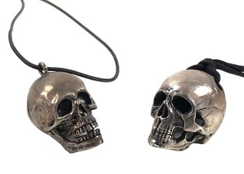 Sterling Silver Skull Pendants With Cord - #JC-L