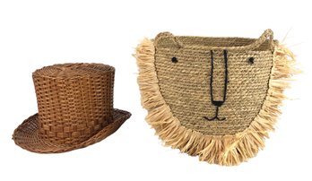 Woven Seagrass Lion Basket & Rattan Top Hat - #S14-4