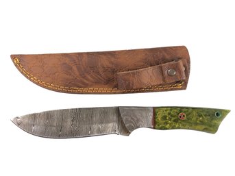 Custom Damascus Steel Skinning Knife With Leather Sheath - #S13-1-1