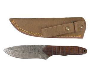 Custom Damascus Steel Skinning Knife With Leather Sheath - #S13-2-21