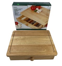 Natural Wood Cutting Board With Divided Cutlery Drawer - #S18-2