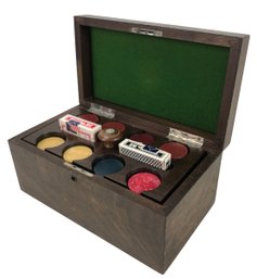 Mid-Century Modern Bakelite Poker Chip Set With Inlaid Wood Case - #S16-3