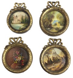 Gilt Framed Miniature Italian Still Life / Landscape Oil Paintings, Signed - #S12-3