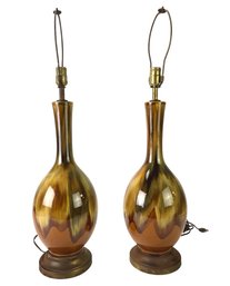Mid-Century Modern Orange Drip Glaze Table Lamps(Set Of 2), WORKS - #S8-5